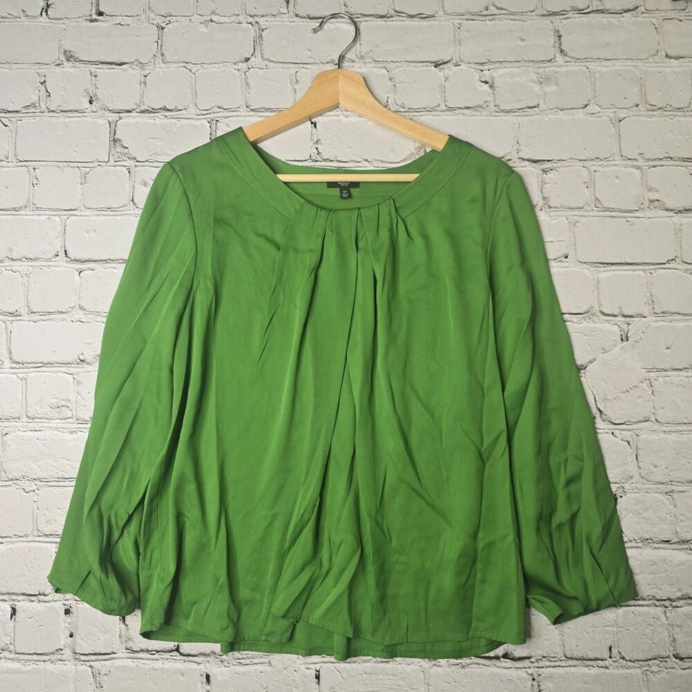 Talbots Petite Silk Parakeet Green Pleated Accent Relaxed Fit Blouse Size 12P - Picture 1 of 11